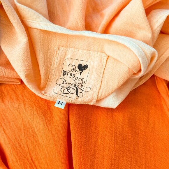Produce Company Fresh Orange Ombre Gauze Tie Elastic Waist Boho Summer Dress M - Picture 4 of 4